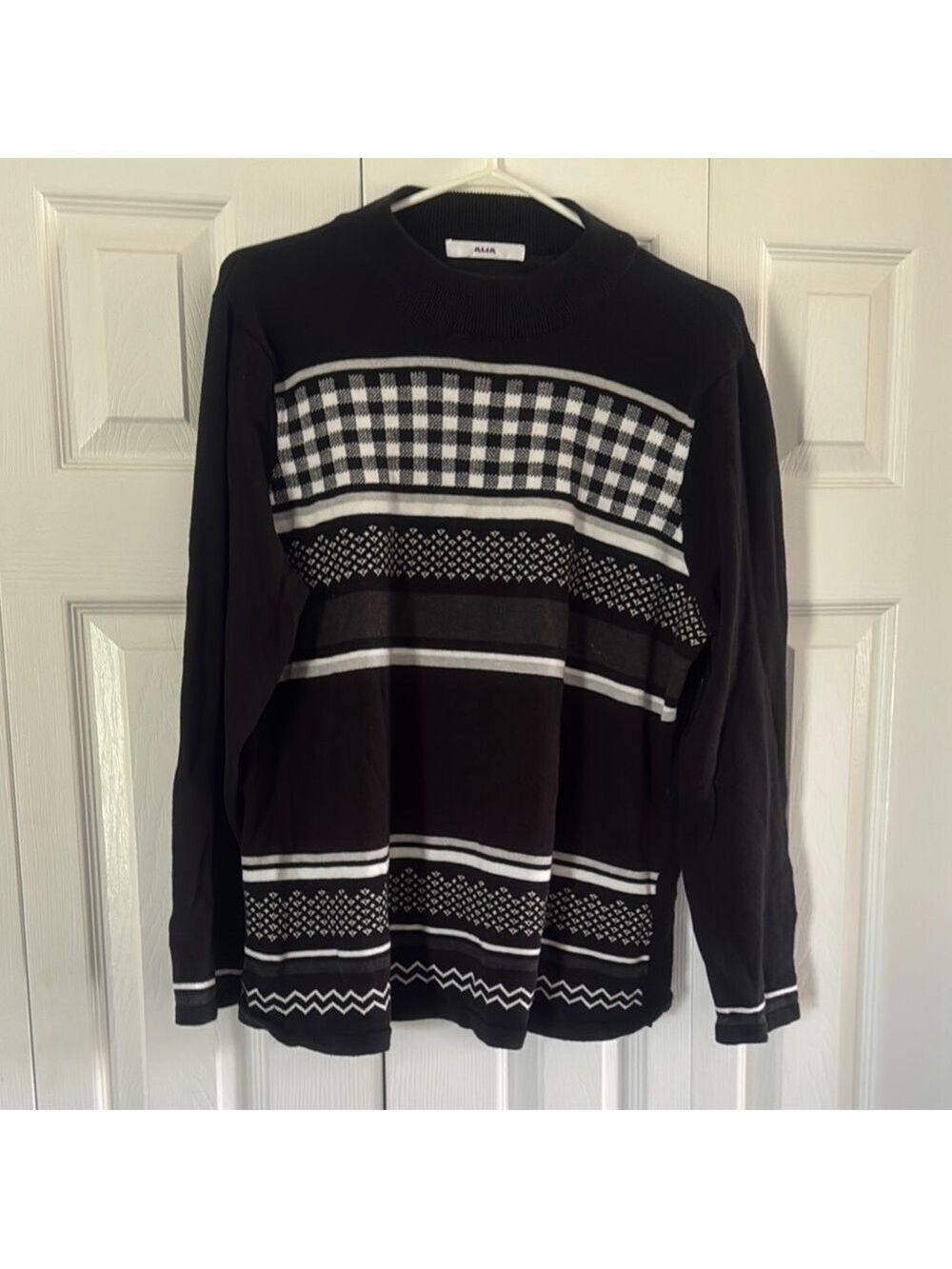 Alia Black and White Geometric Knit Sweater